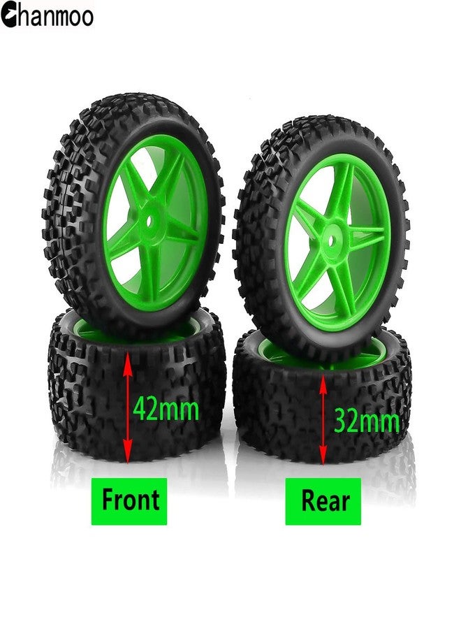 Chanmoo 1/10 RC Off Road Tires and Wheels Rims 12mm Hex Set Front and Rear 87mm Rubber Buggy Tyres Foam Inserts for 1:10 Off-Road Car HSP Kyosho HPI Tamiya HSP 94107 94166 94106 94155 4PCS (Green) - Image 3